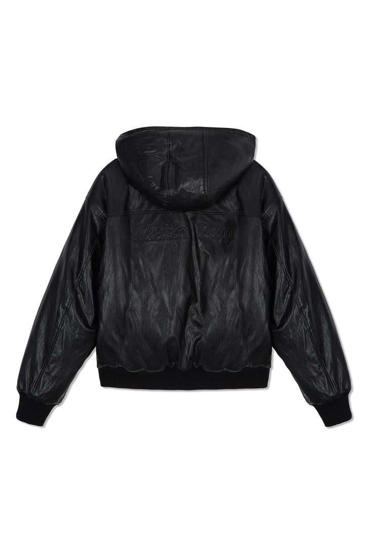 Matin Kim Faux Leather Zip-Up Hoody — Black