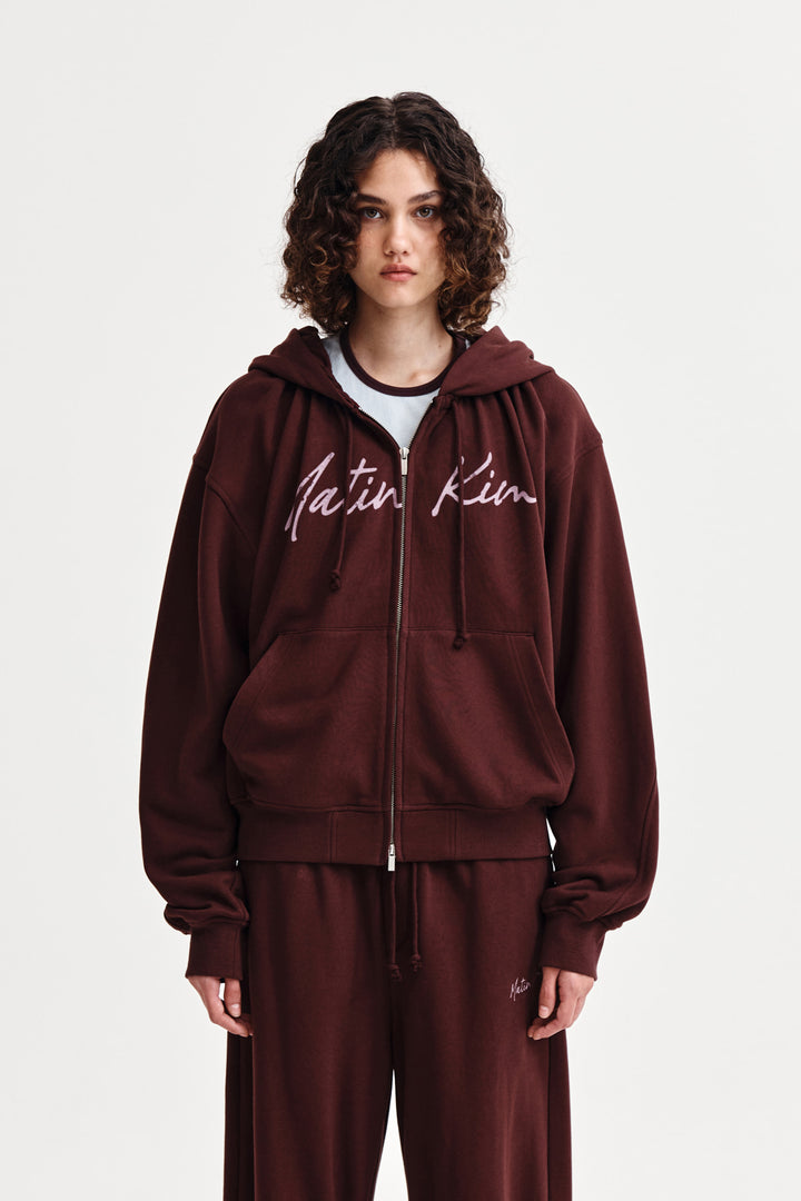 Matin Kim Drawstring Point Zip Up Hoody — Burgundy
