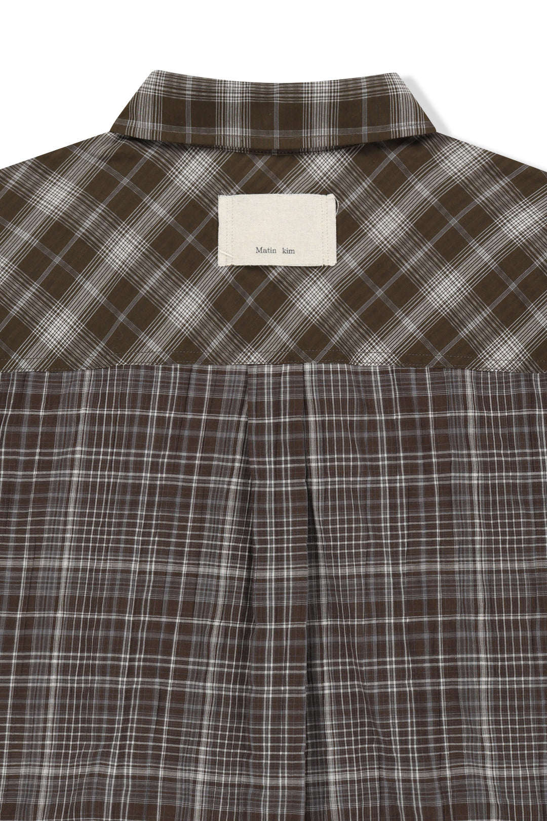 Matin Kim Mixed Check Overfit Shirt — Brown