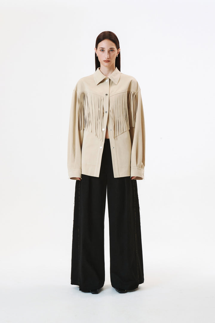 KIMMATIN Suede Fringe Jacket — Beige