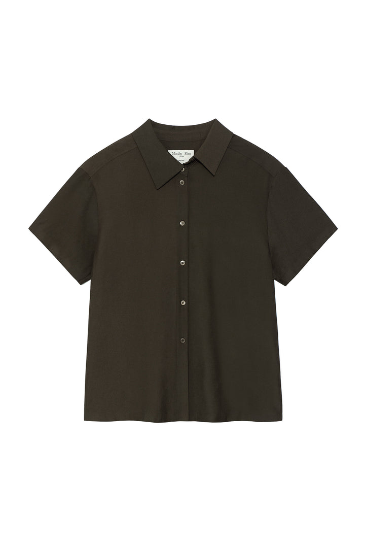 Matin Kim Unbalance Collar Half Shirt Khaki — Brown