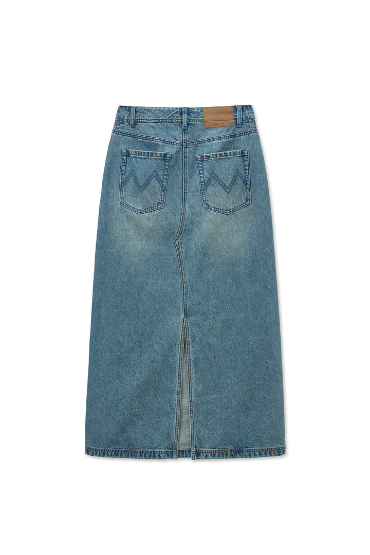 Matin Kim Damage Point Long Denim Skirt — Blue