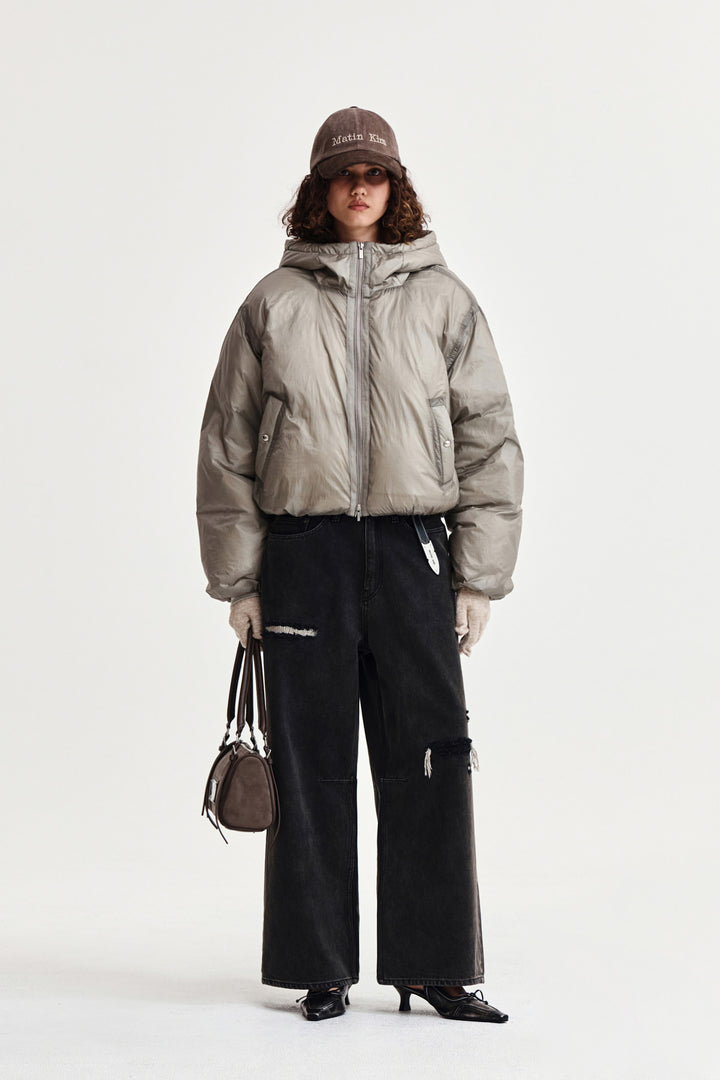 Matin Kim Back Logo Hoody Short Down Jumper — Beige