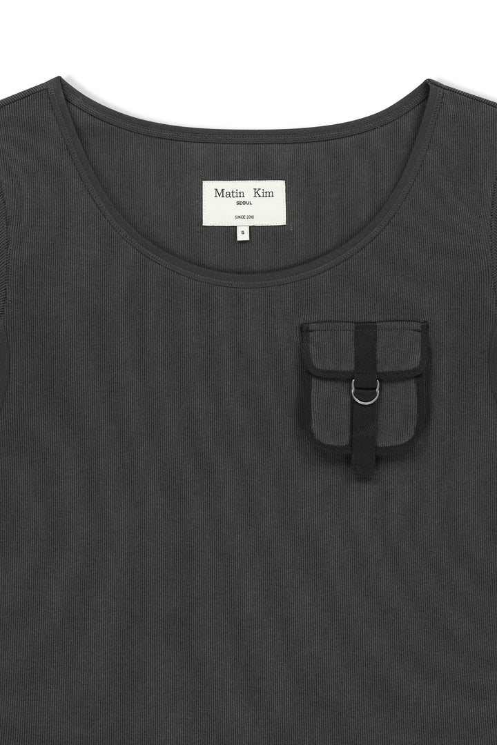 Matin Kim Pocket Point Slim Fit Top — Charcoal