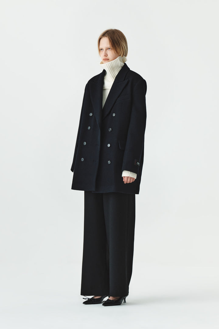 KIMMATIN Overfit Midi Double Coat — Navy blue