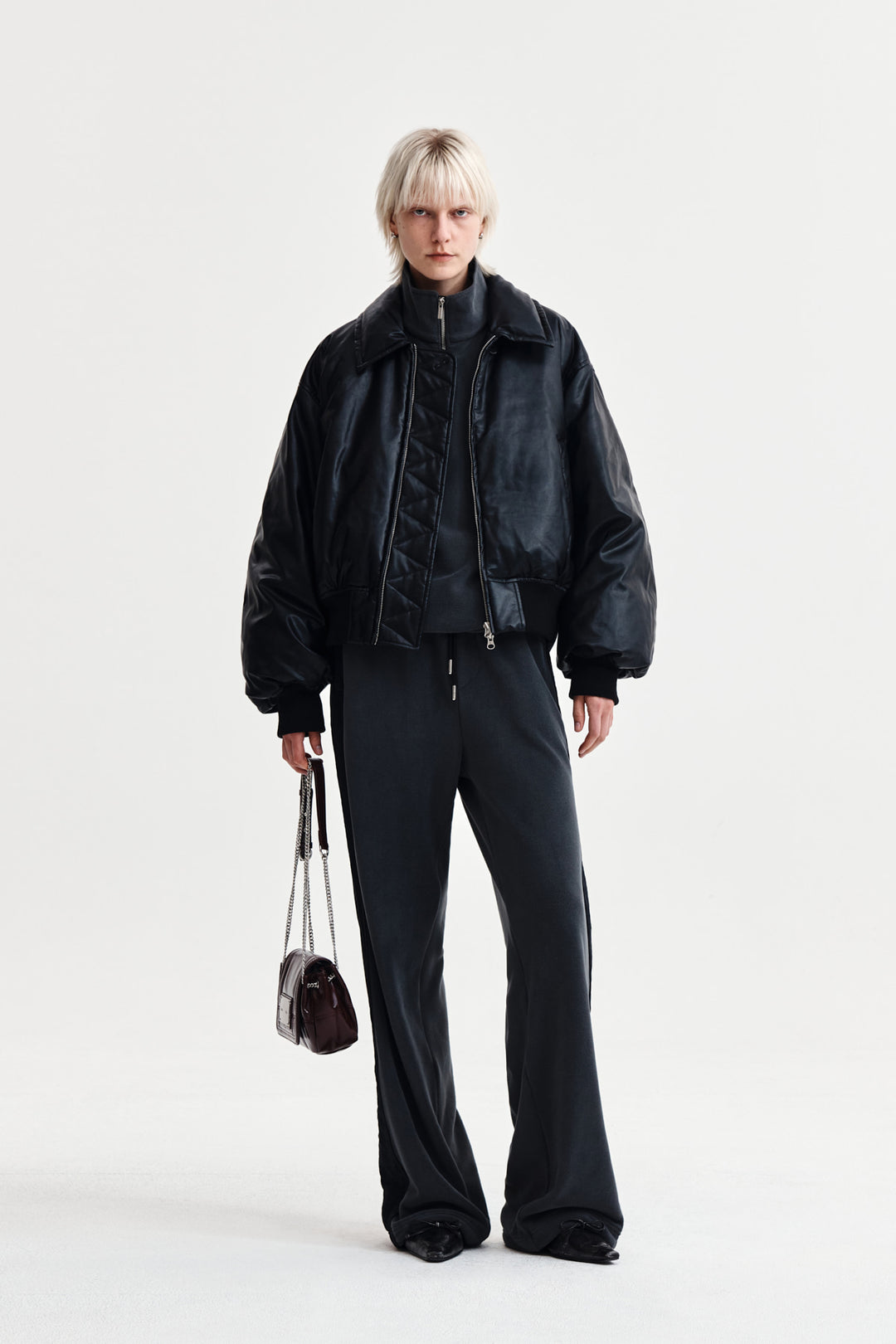 Matin Kim Faux Leather Down Jumper — Black