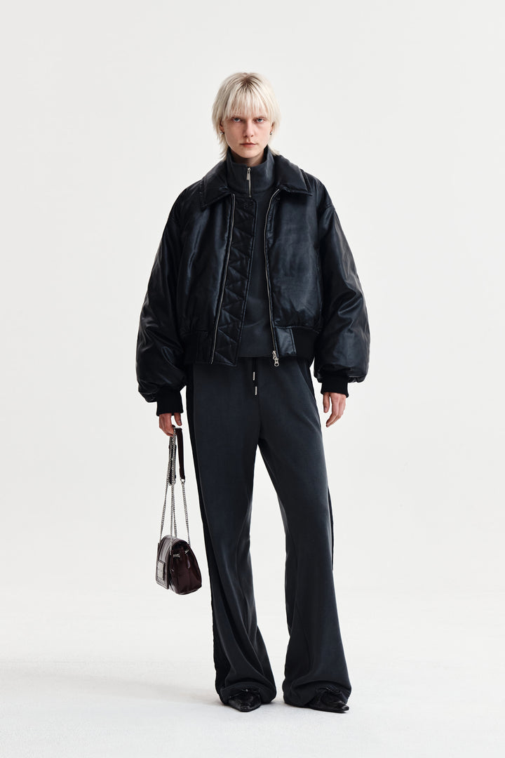 Matin Kim Faux Leather Down Jumper — Black