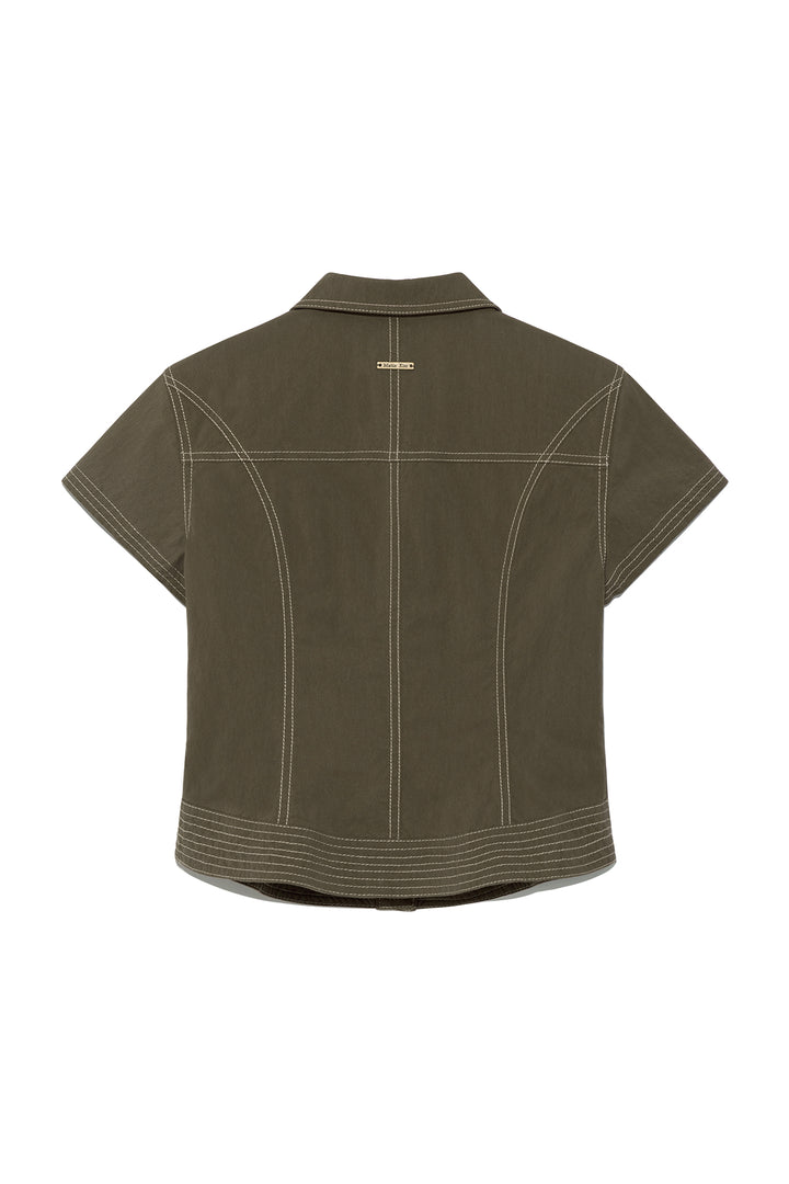 Matin Kim Stitch Point Slim Shirket — Khaki