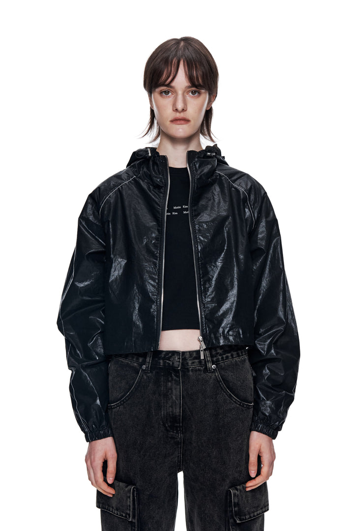 Matin Kim Crop Hoody Coating Jumper — Black