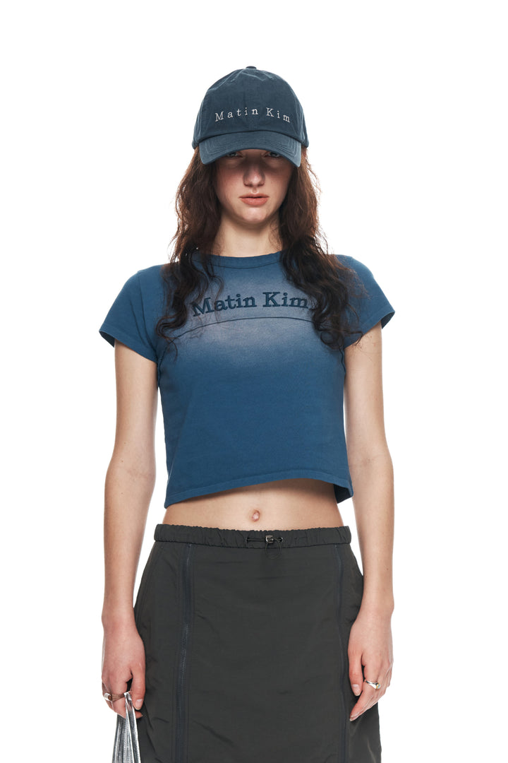 Matin Kim Pigment Cut Out Logo Crop Top — Blue