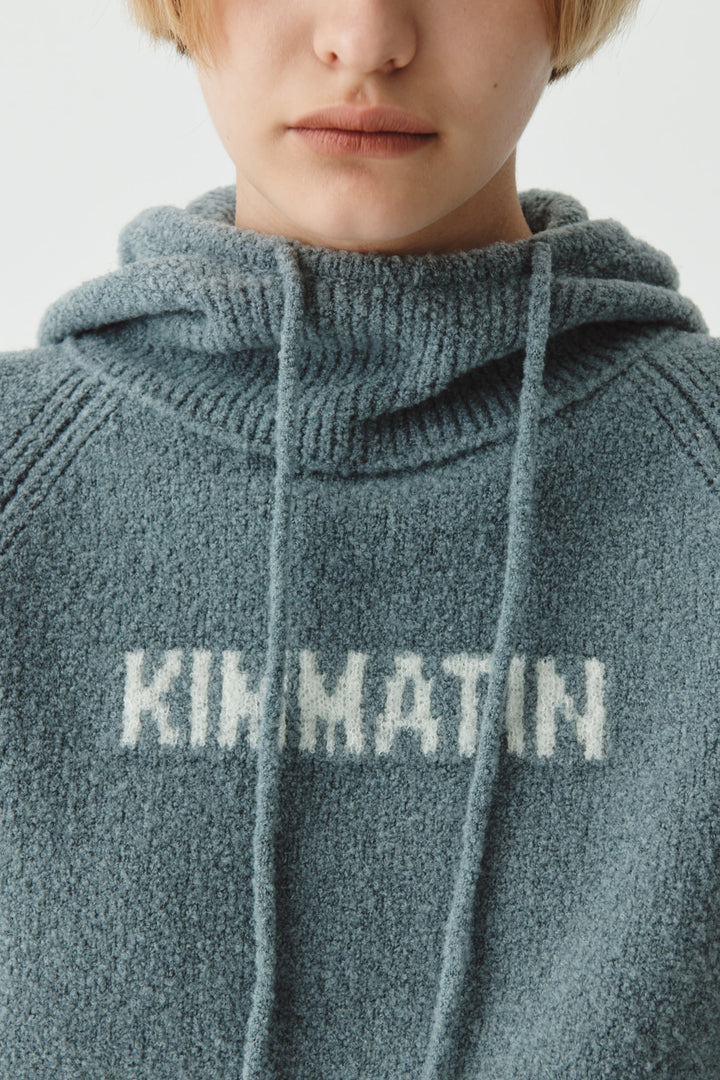 KIMMATIN Turtle Hoody Boucle Knit Top — Gray