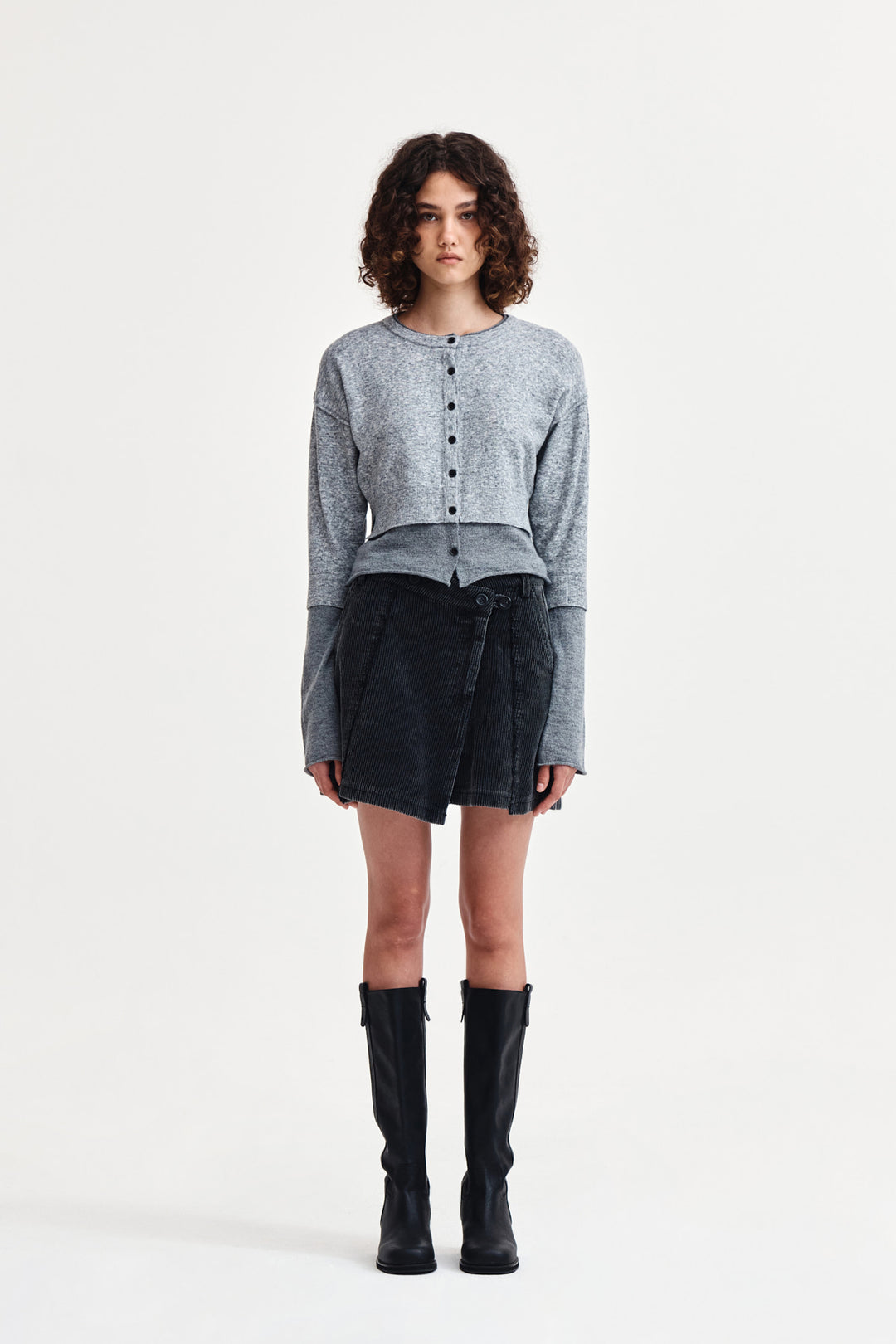 Matin Kim Washed Corduroy Wrap Skirt — Black