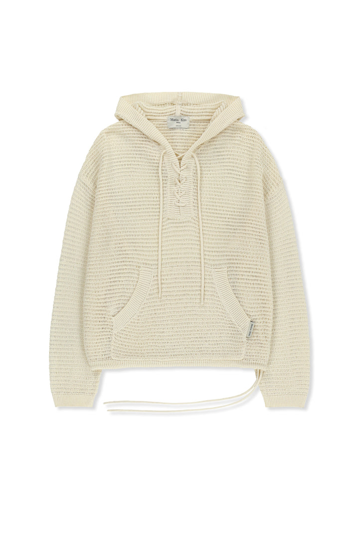 Matin Kim Oversized Mesh Knit Hoodie — Cream