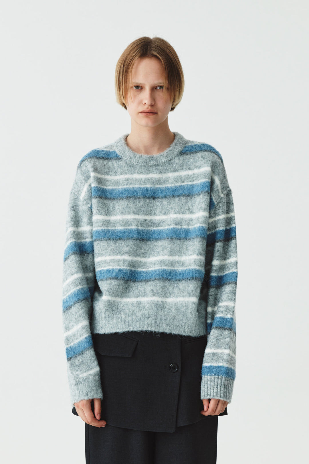 KIMMATIN Multi Stripe Mohair Knit Pullover — Gray