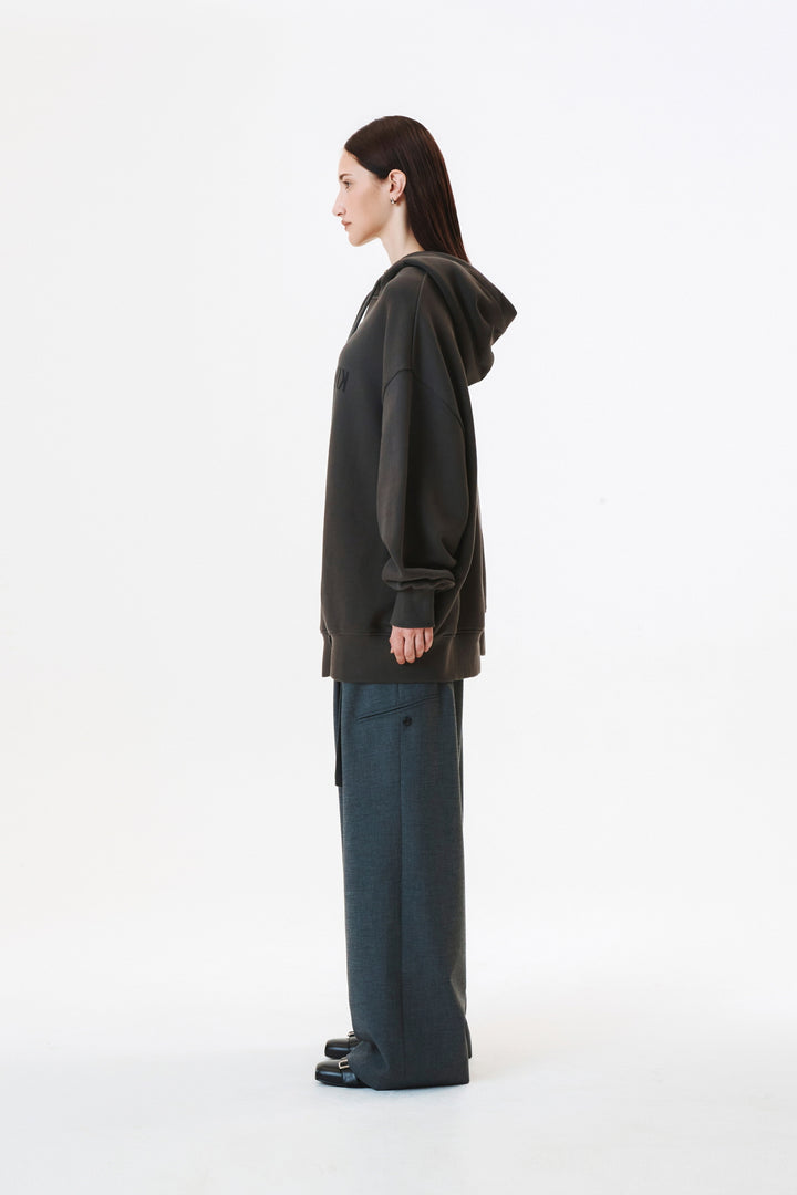 KIMMATIN Diagonal Zipper Belted Pants — Gray