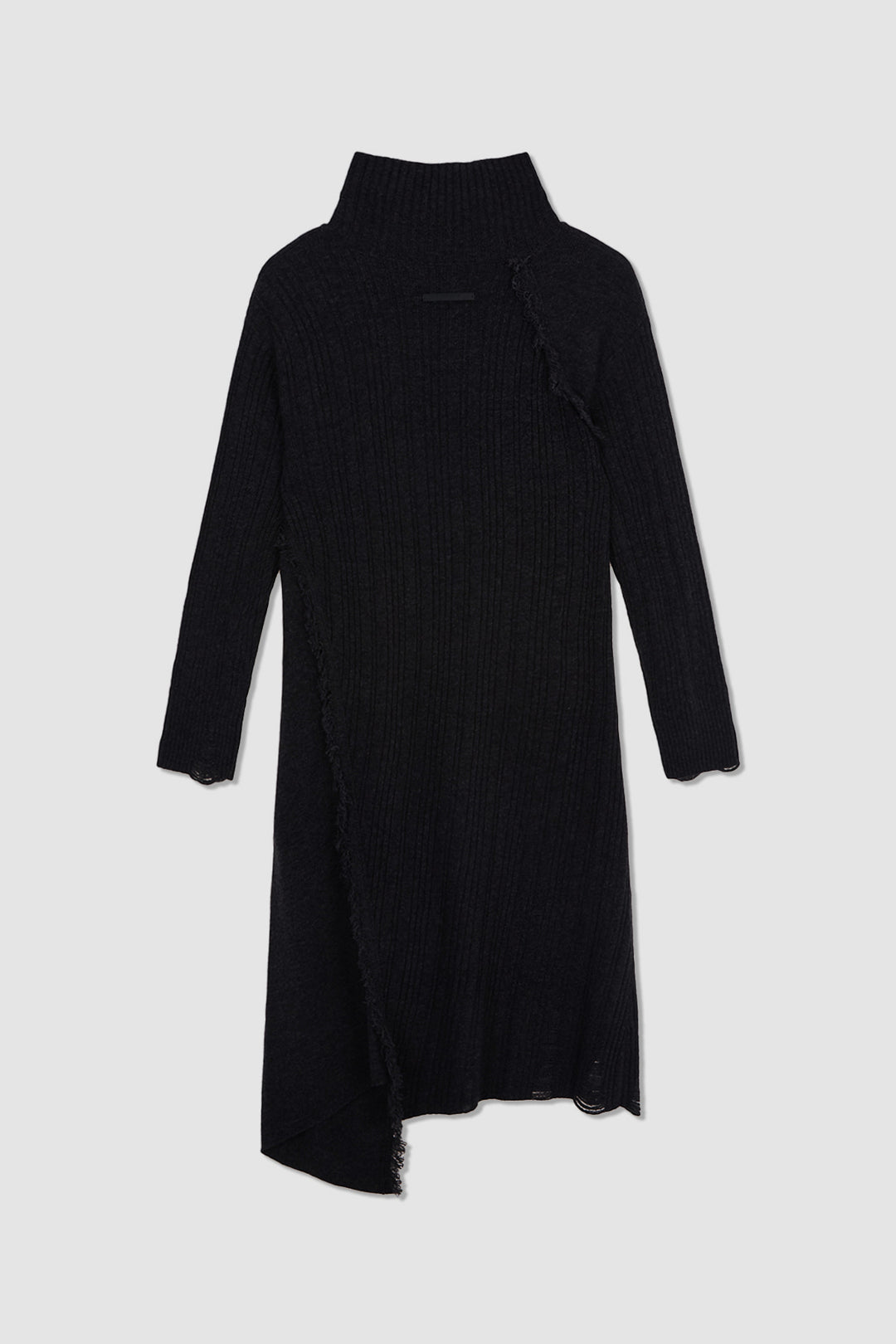 KIMMATIN Unbalance Fringe Knit Dress — Charcoal