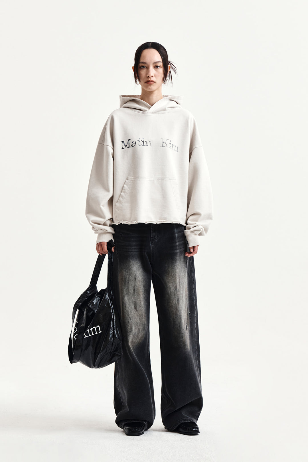 Matin Kim Raw Edge Hem Sweat Hoody — Beige