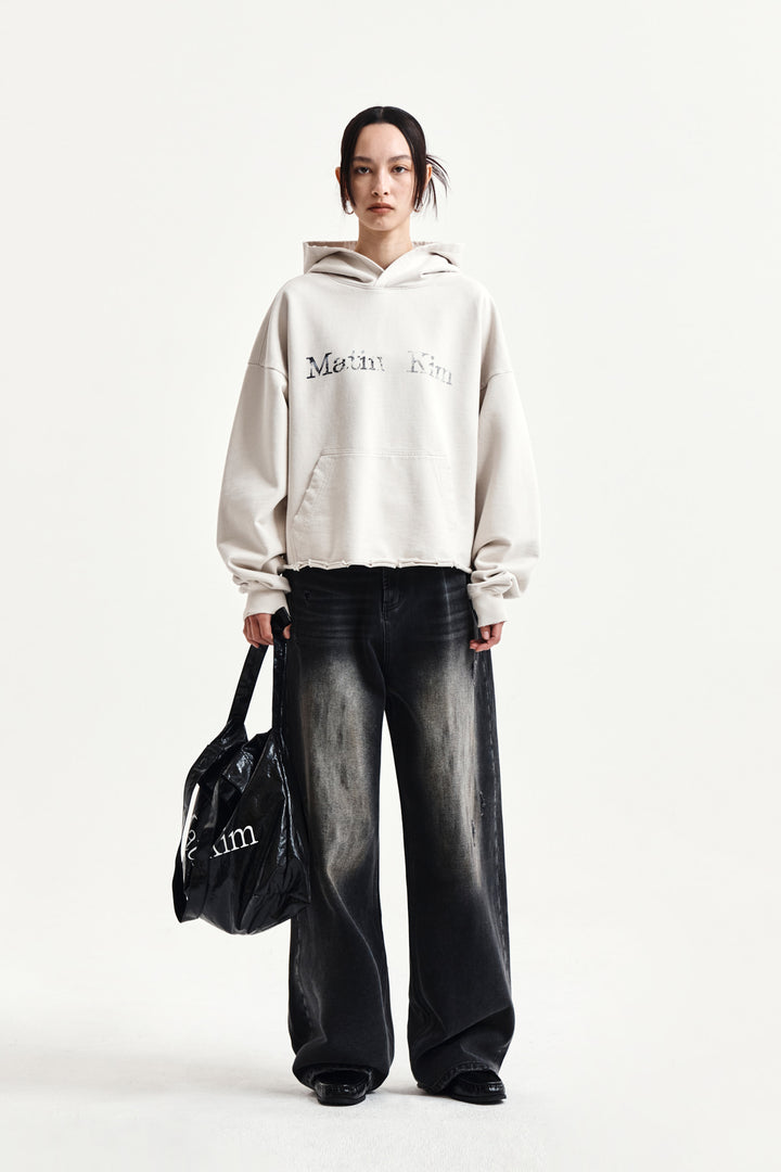 Matin Kim Raw Edge Hem Sweat Hoody — Beige