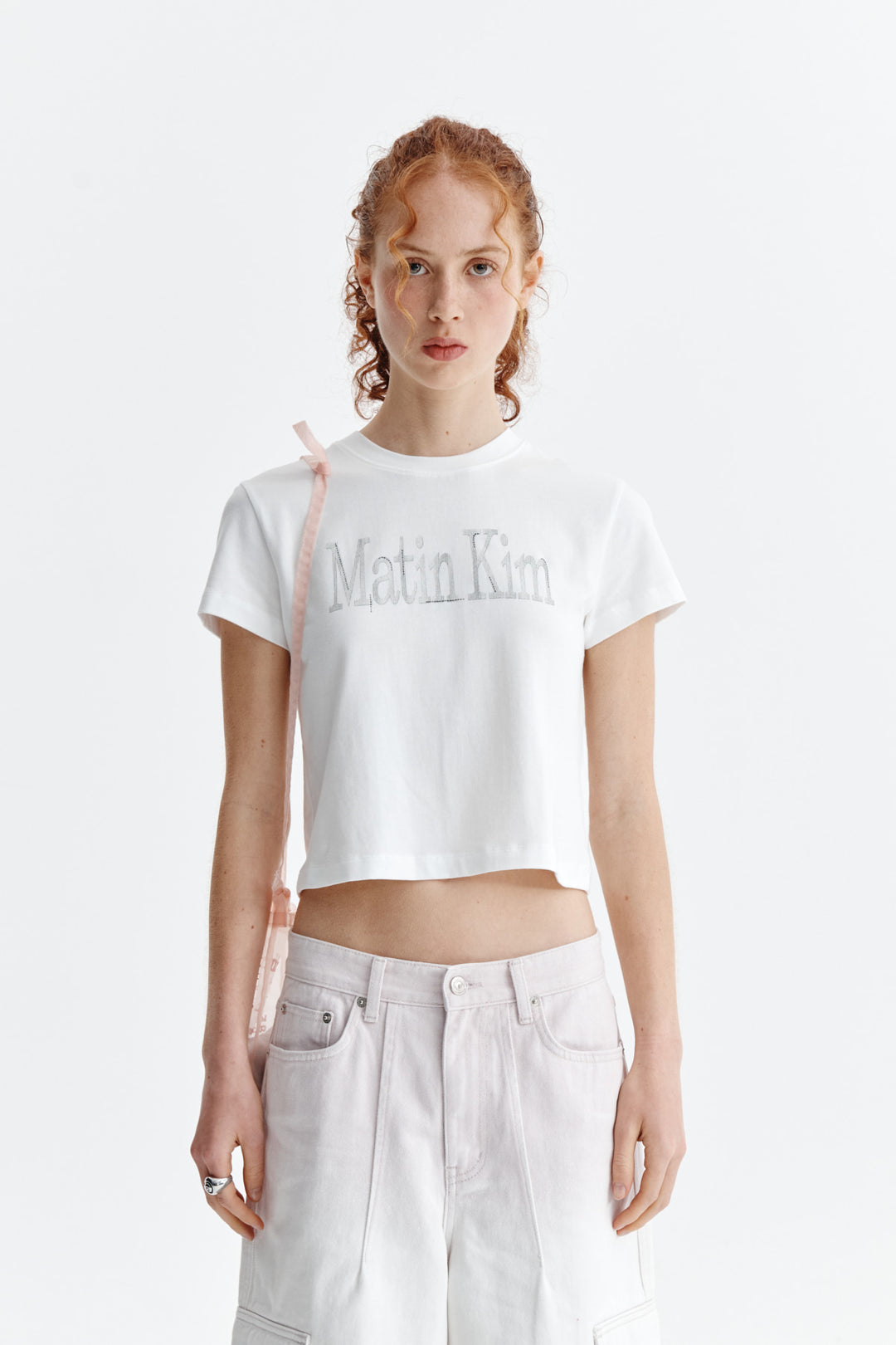 Matin Kim Pattern Artwork Logo Crop Top — White