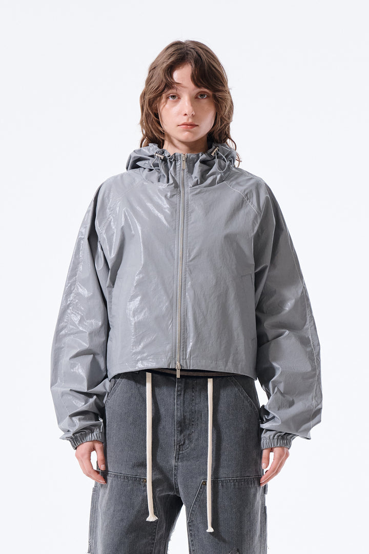 Matin Kim Crop Hoody Coating Jumper Dark — Gray