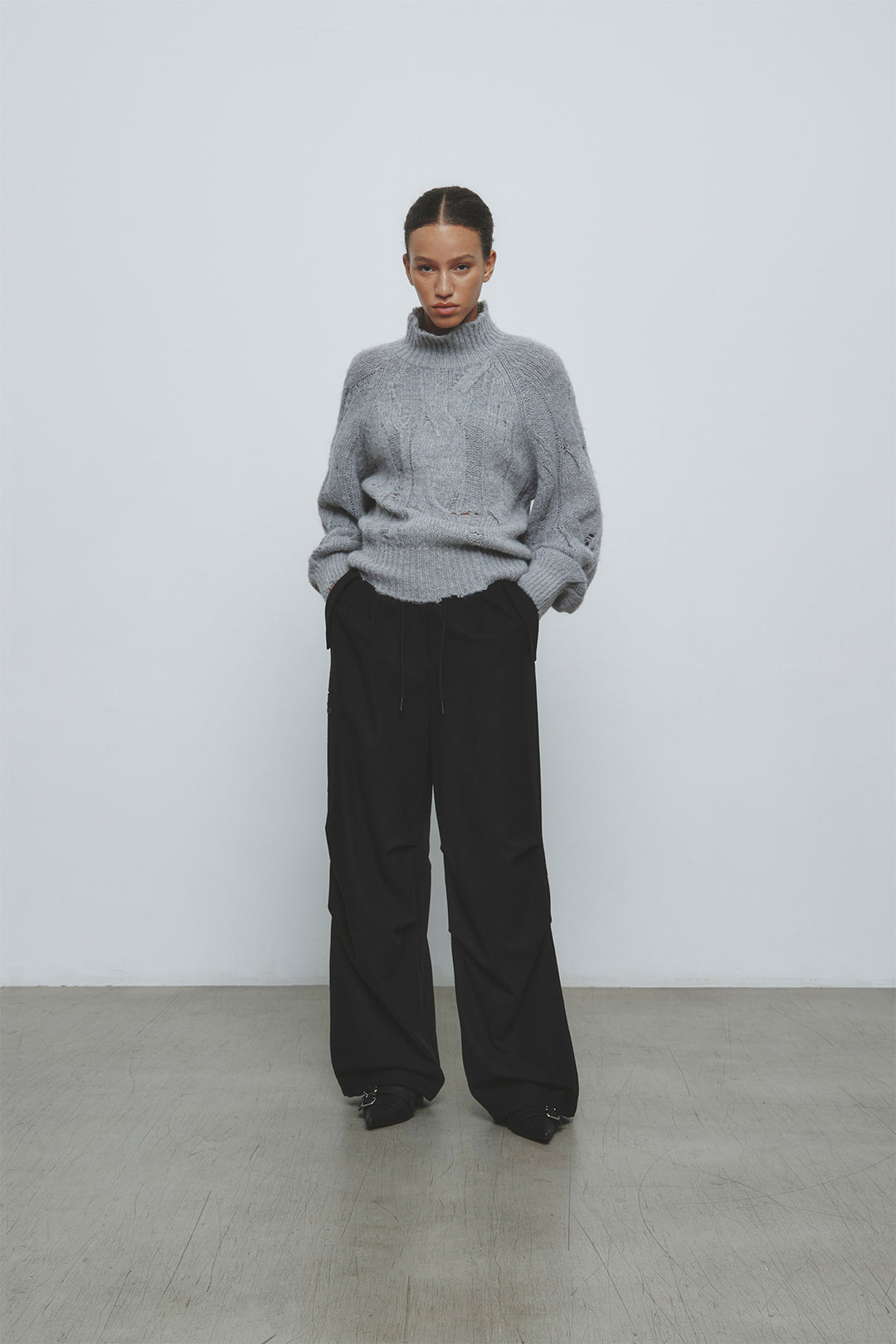 KIMMATIN Oversize Highneck Volume Pullover — Gray