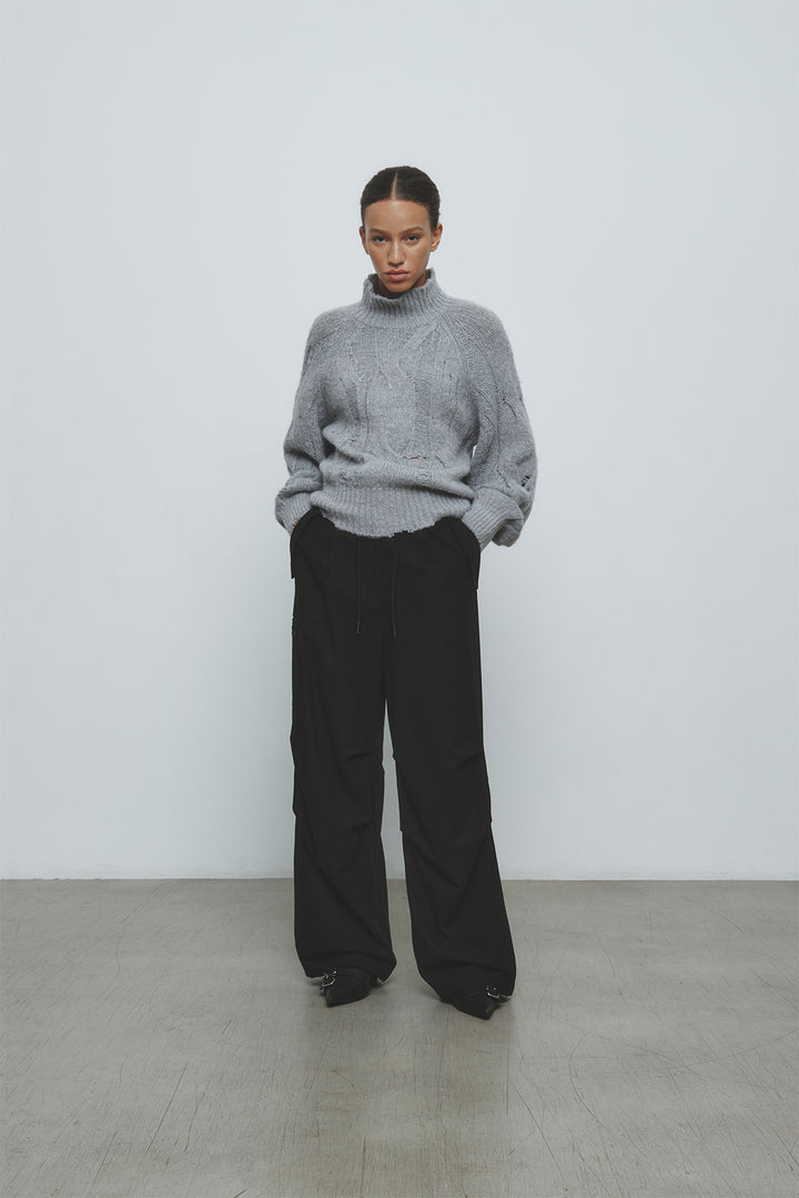 KIMMATIN Oversize Highneck Volume Pullover — Gray