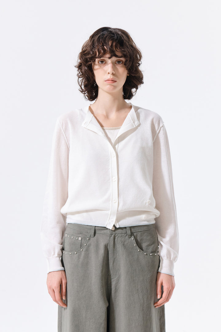 Matin Kim Back Logo Sheer Cardigan — White
