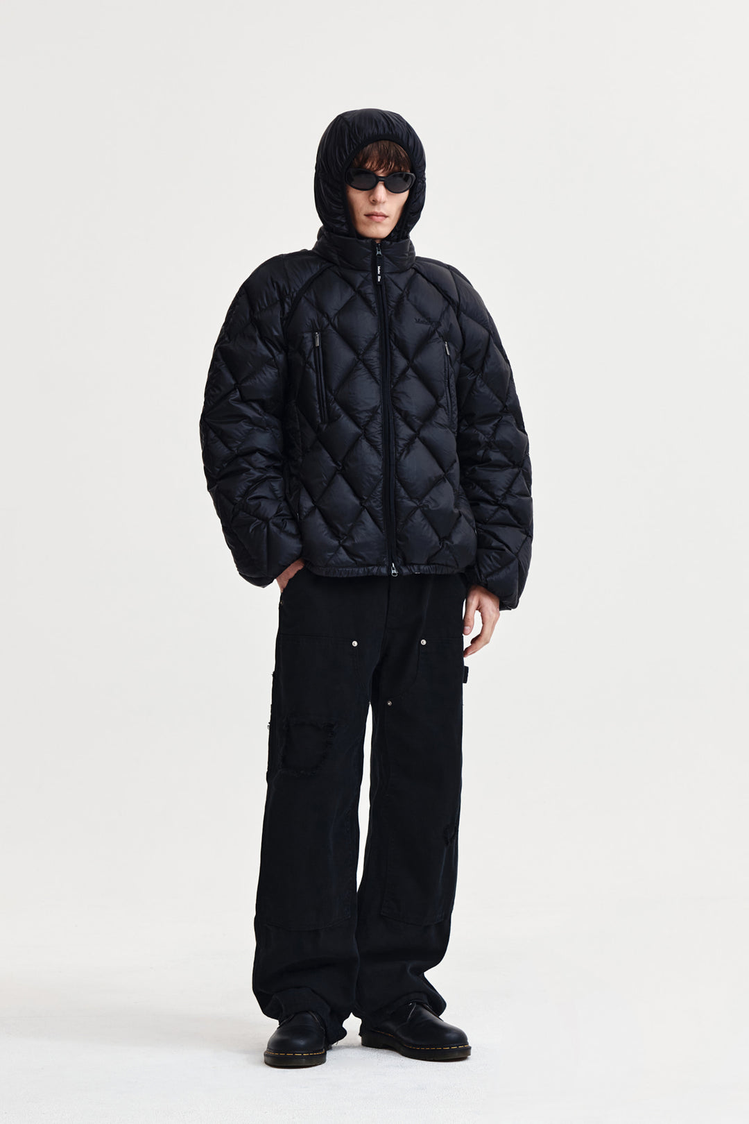 Matin Kim Quilting Hoody Lightweight Jumper — Black