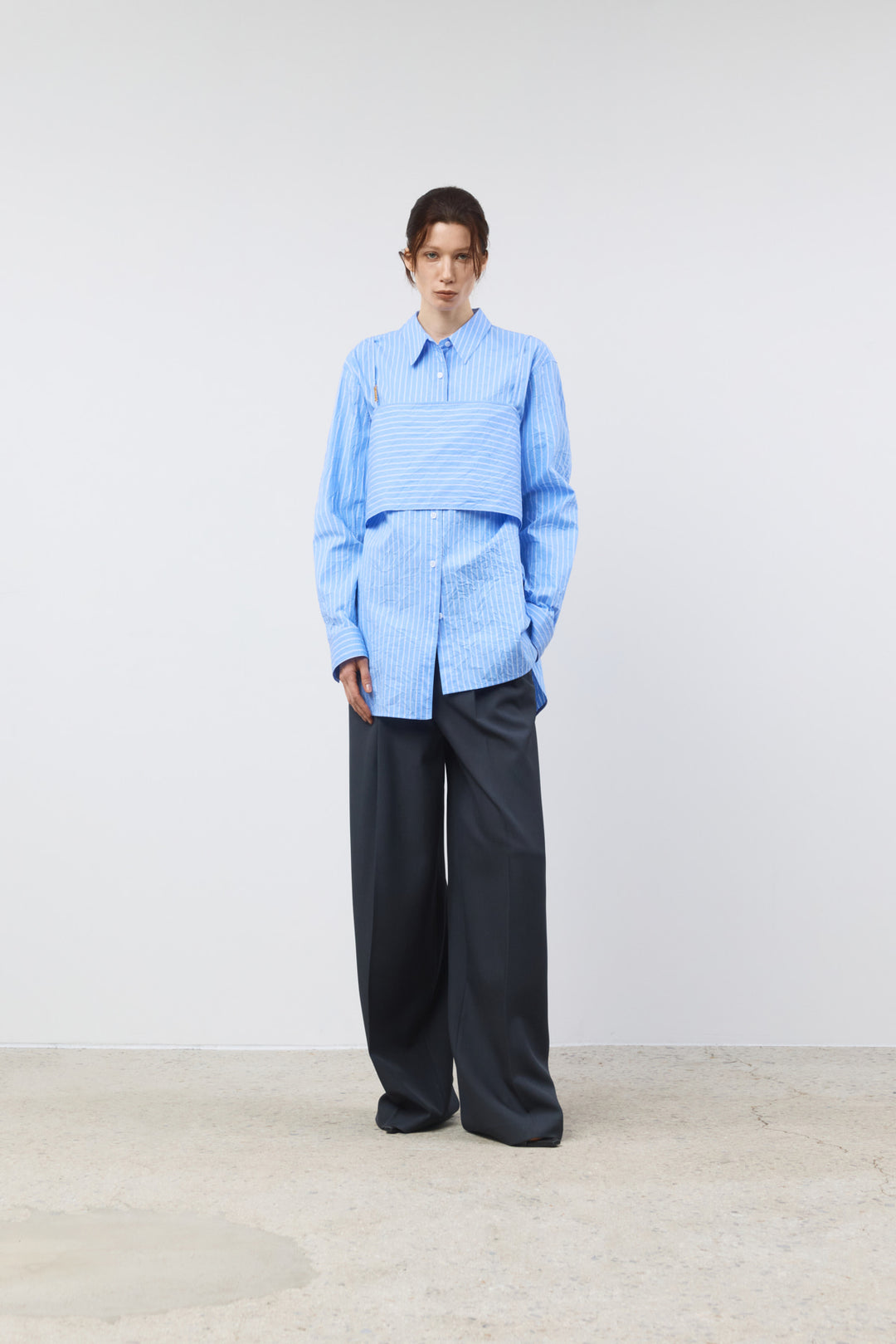 KIMMATIN Bustier Layered Crinkle Shirt — Blue
