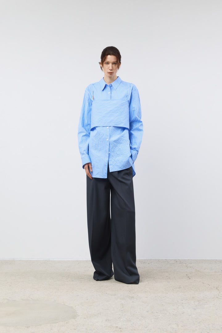 KIMMATIN Bustier Layered Crinkle Shirt — Blue