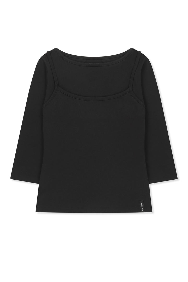 Matin Kim 3/4 Sleeve Layered Tank Top — Black