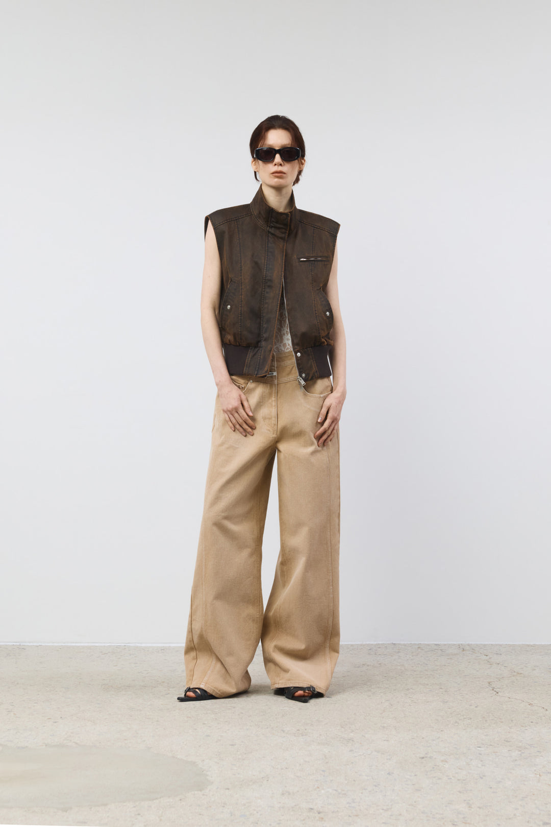 KIMMATIN Washed Blouson Vest — Brown