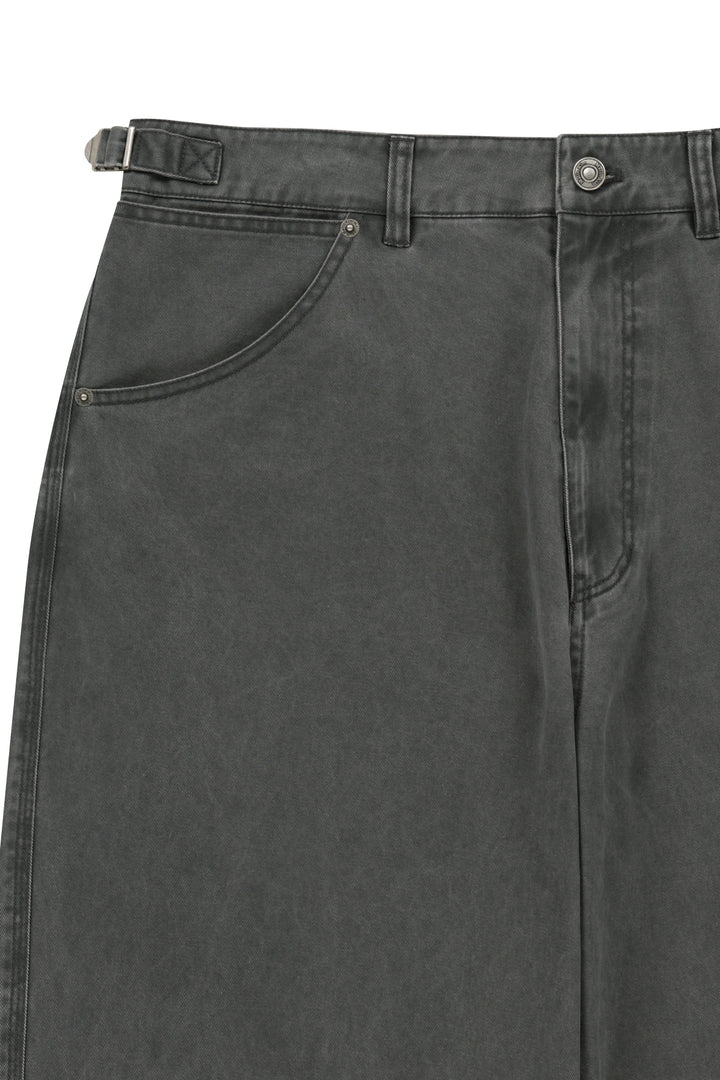 Matin Kim Side Tab Washed Cotton Pants — Charcoal