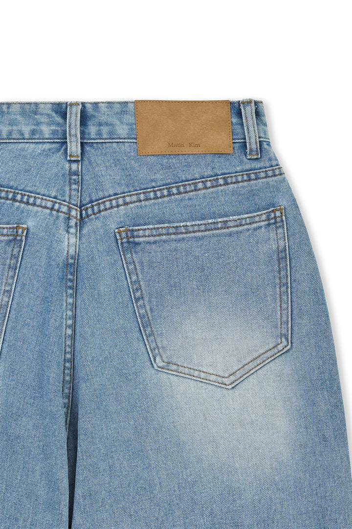 Matin Kim Front Layered Distressed Denim — Blue