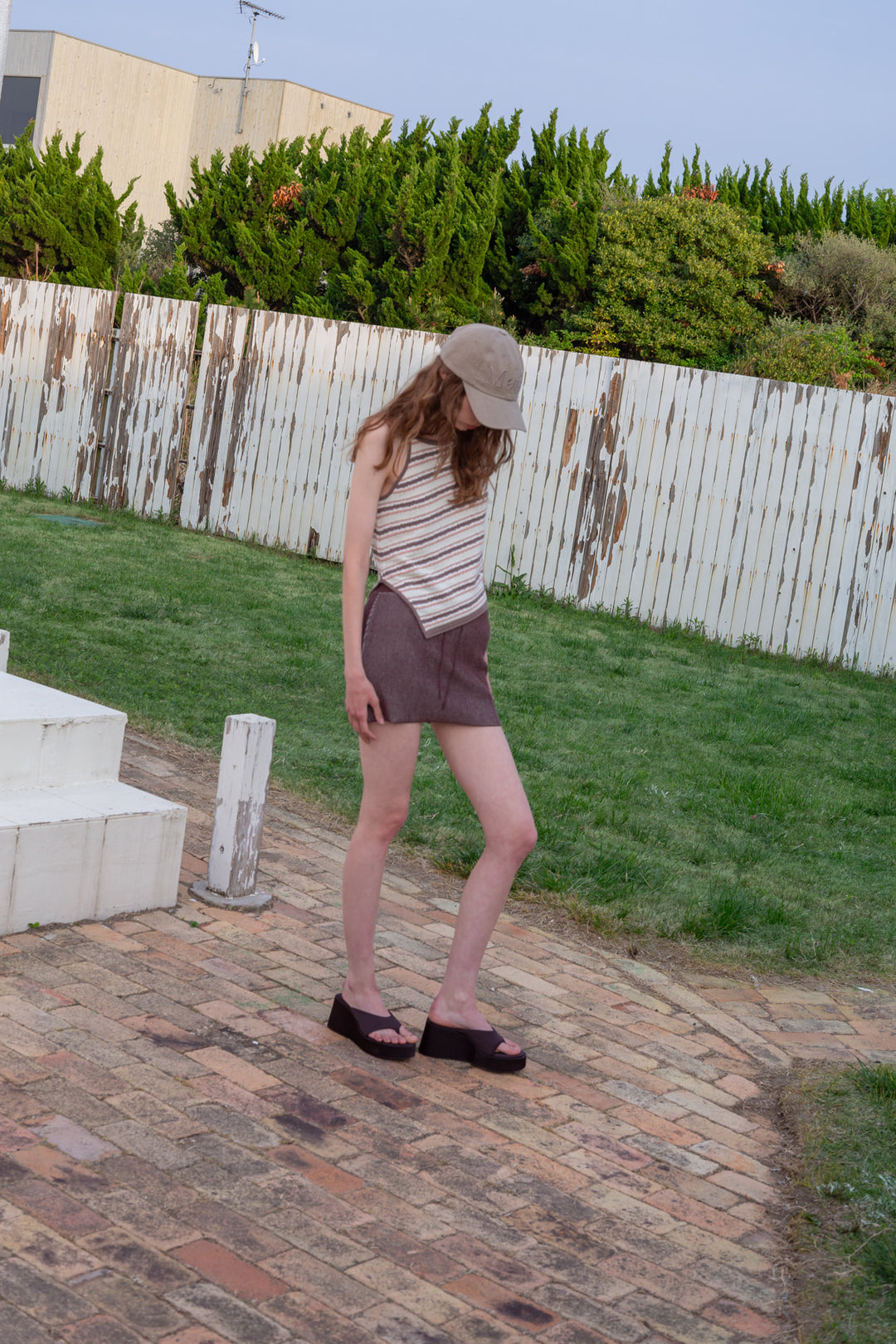 Matin Kim Multi Stripe Sleeveless Knit Top — Brown