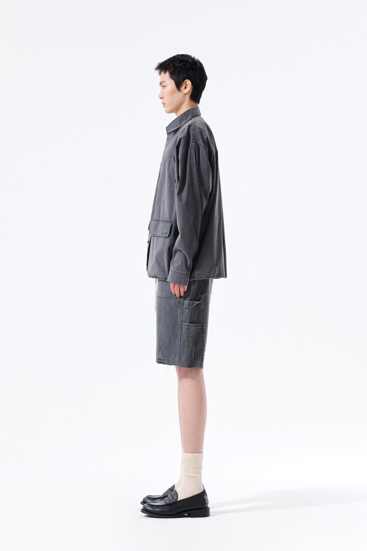 Matin Kim Washed Cotton Drawstring Shirt — Charcoal