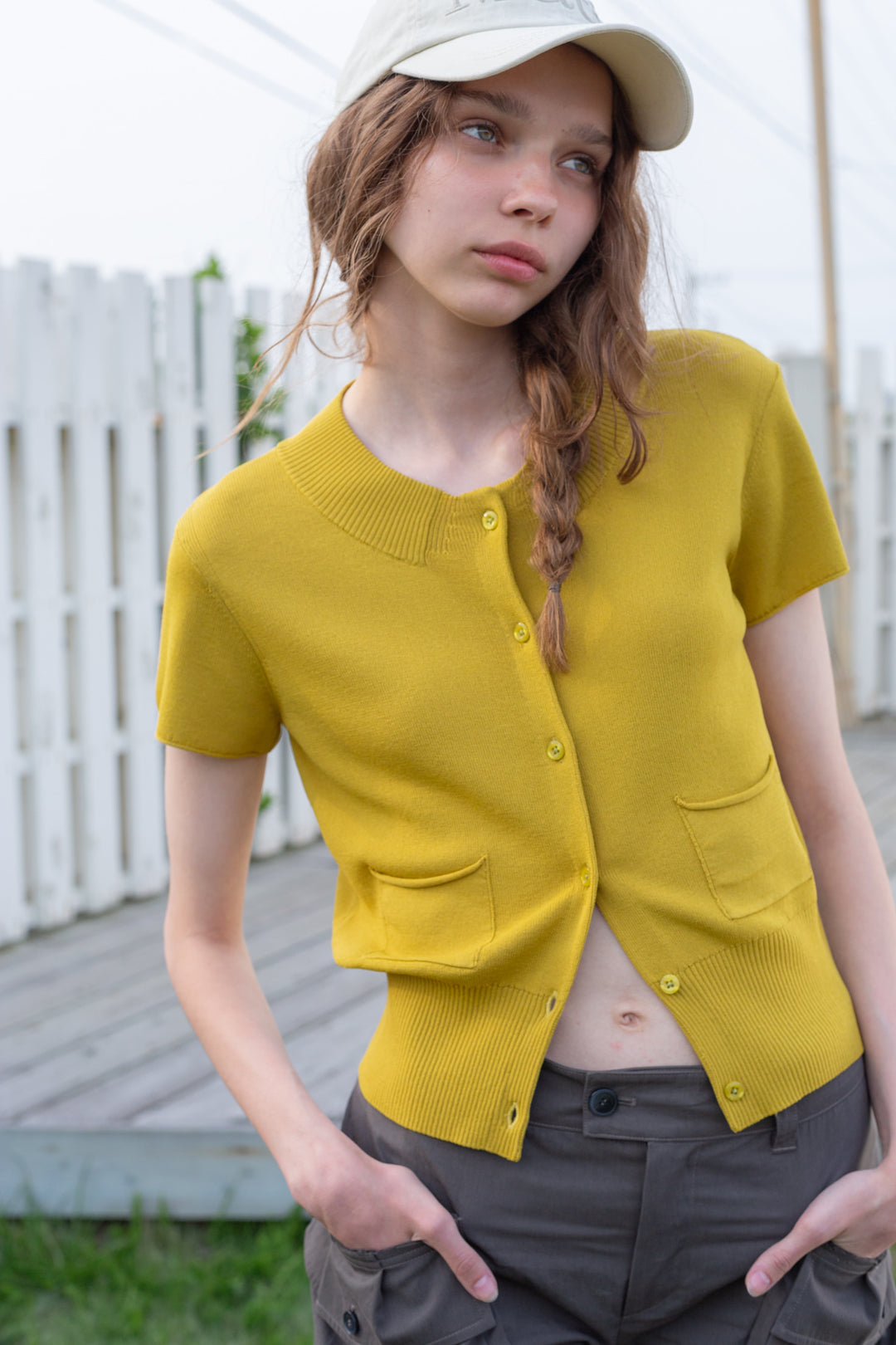Matin Kim Pocket Point Half Cardigan — Olive