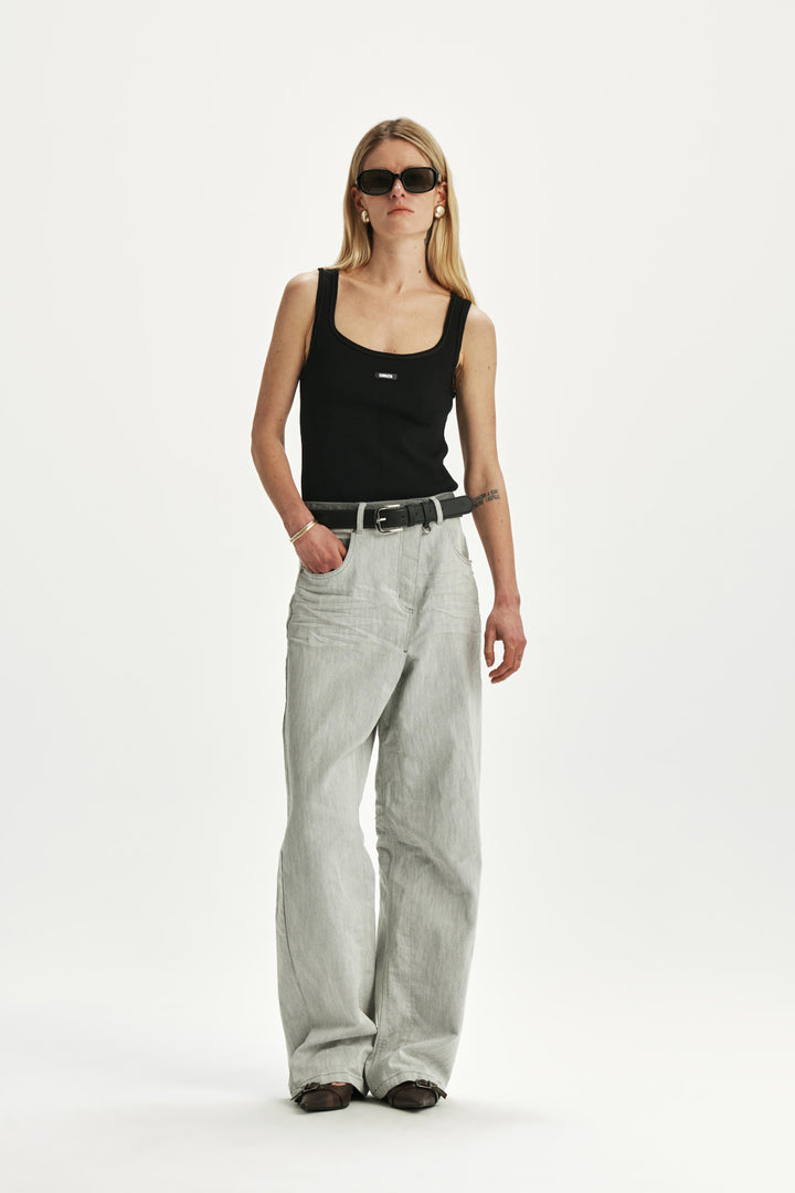 KIMMATIN Deconstruction Wide Denim Pants — Light Grey