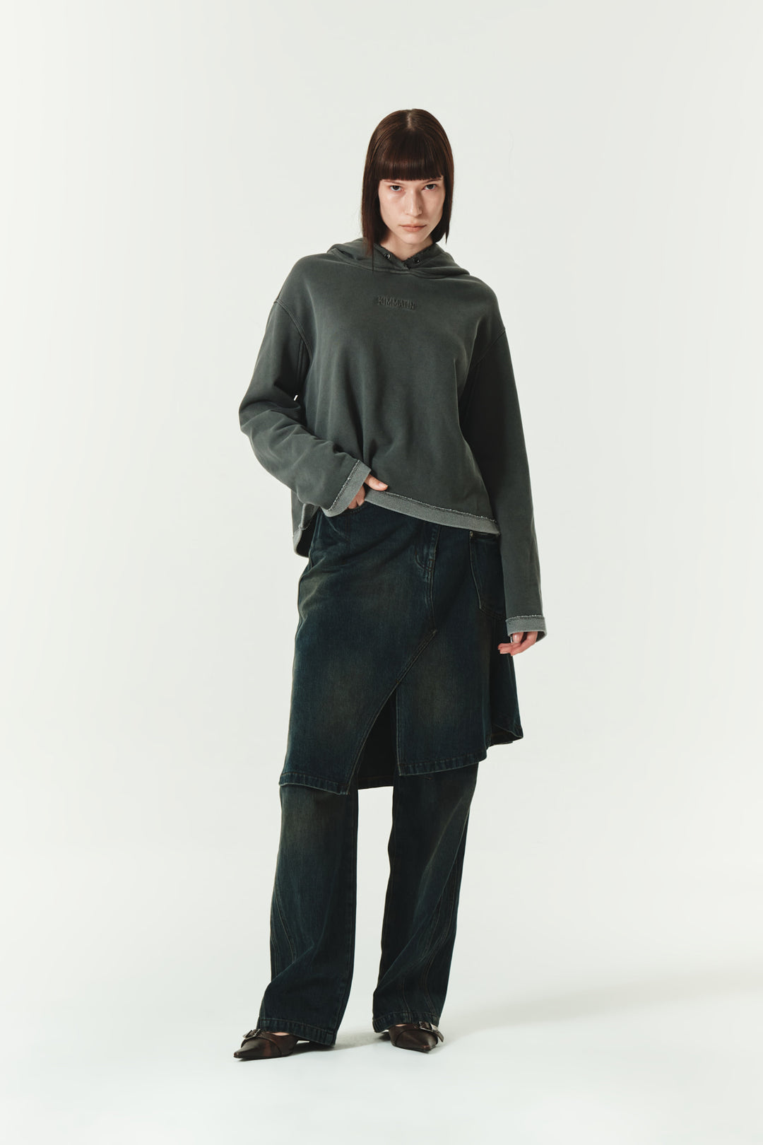 KIMMATIN Logo Point Pigment Dyed Hoodie — Charcoal