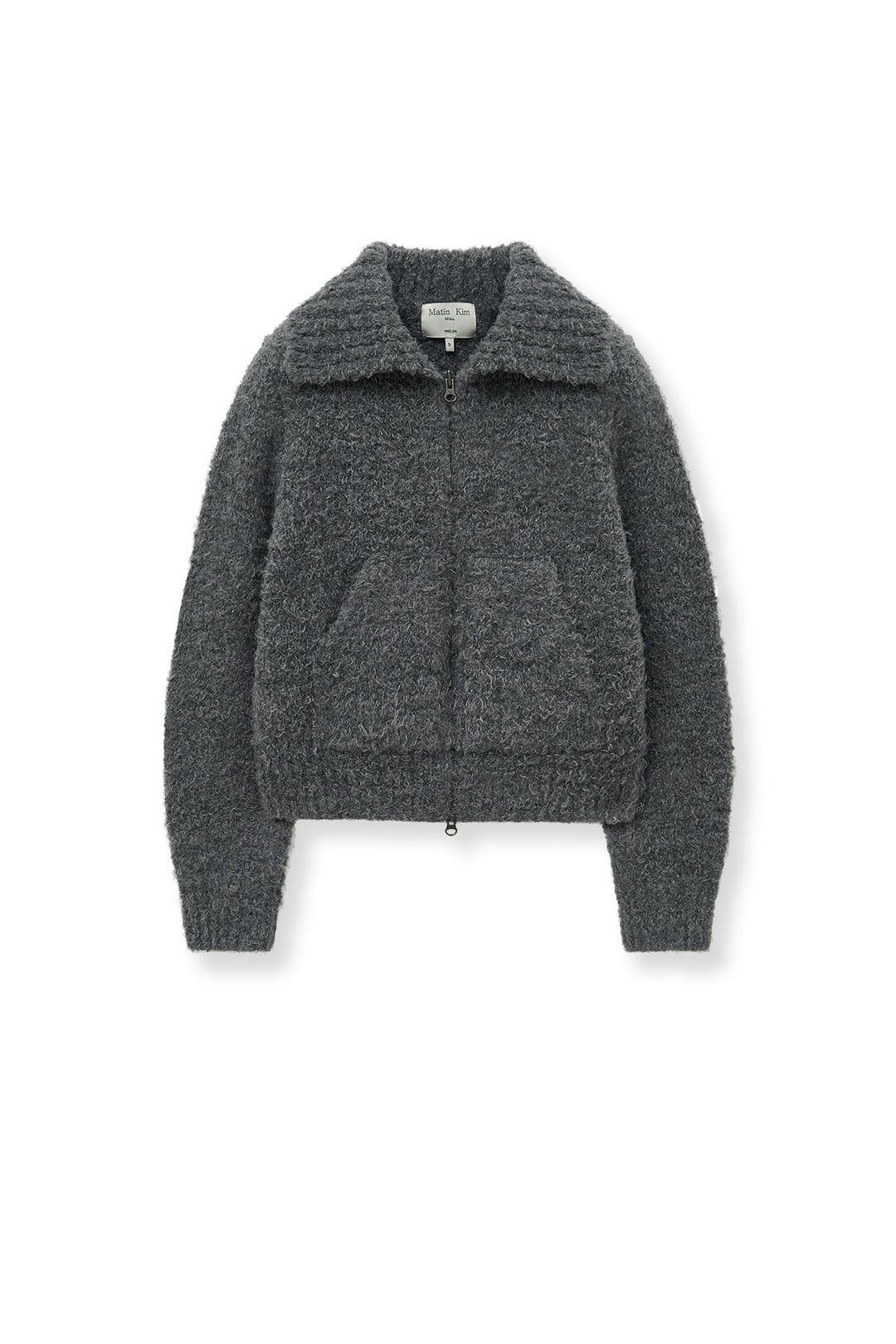Matin Kim Boucle Knit Zip-Up Cardigan — Charcoal
