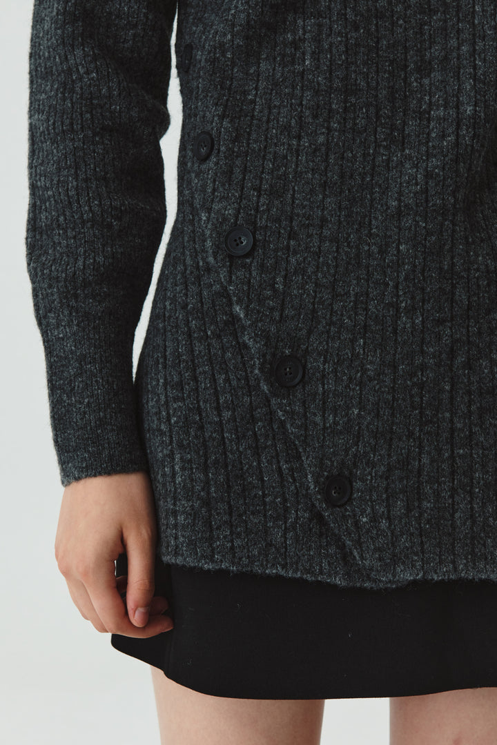 KIMMATIN Button Slit Knit Dress — Charcoal