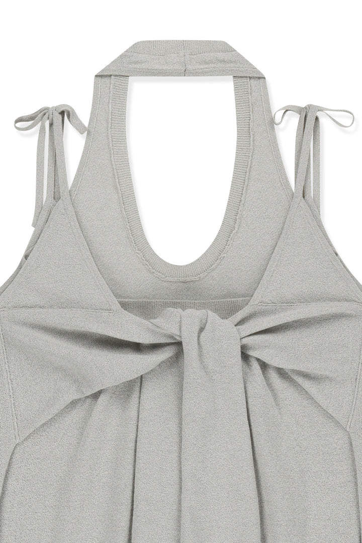 Matin Kim Layered Tie Halter Neck Knit Top — Light Grey
