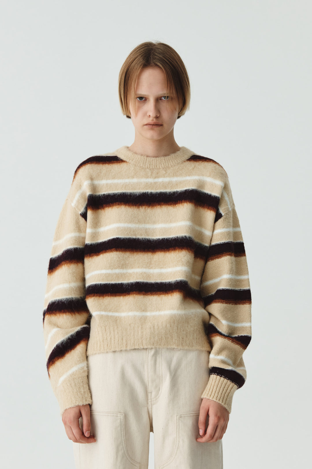 KIMMATIN Multi Stripe Mohair Knit Pullover — Beige