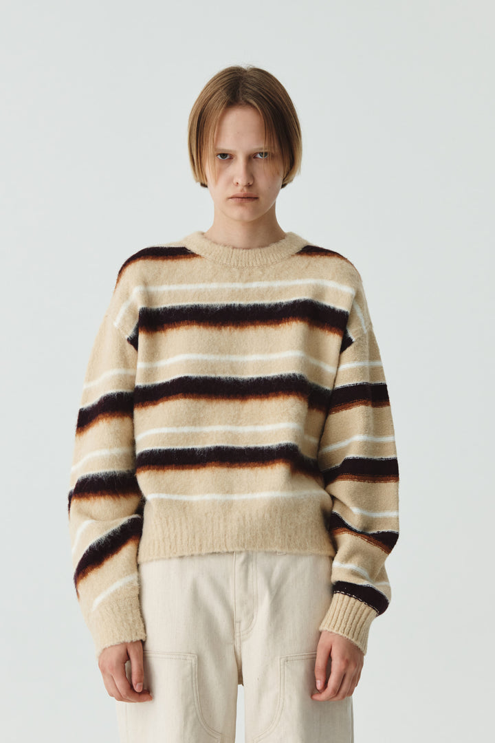 KIMMATIN Multi Stripe Mohair Knit Pullover — Beige