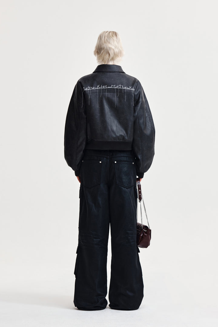 Matin Kim Faux Leather Overshirt — Charcoal