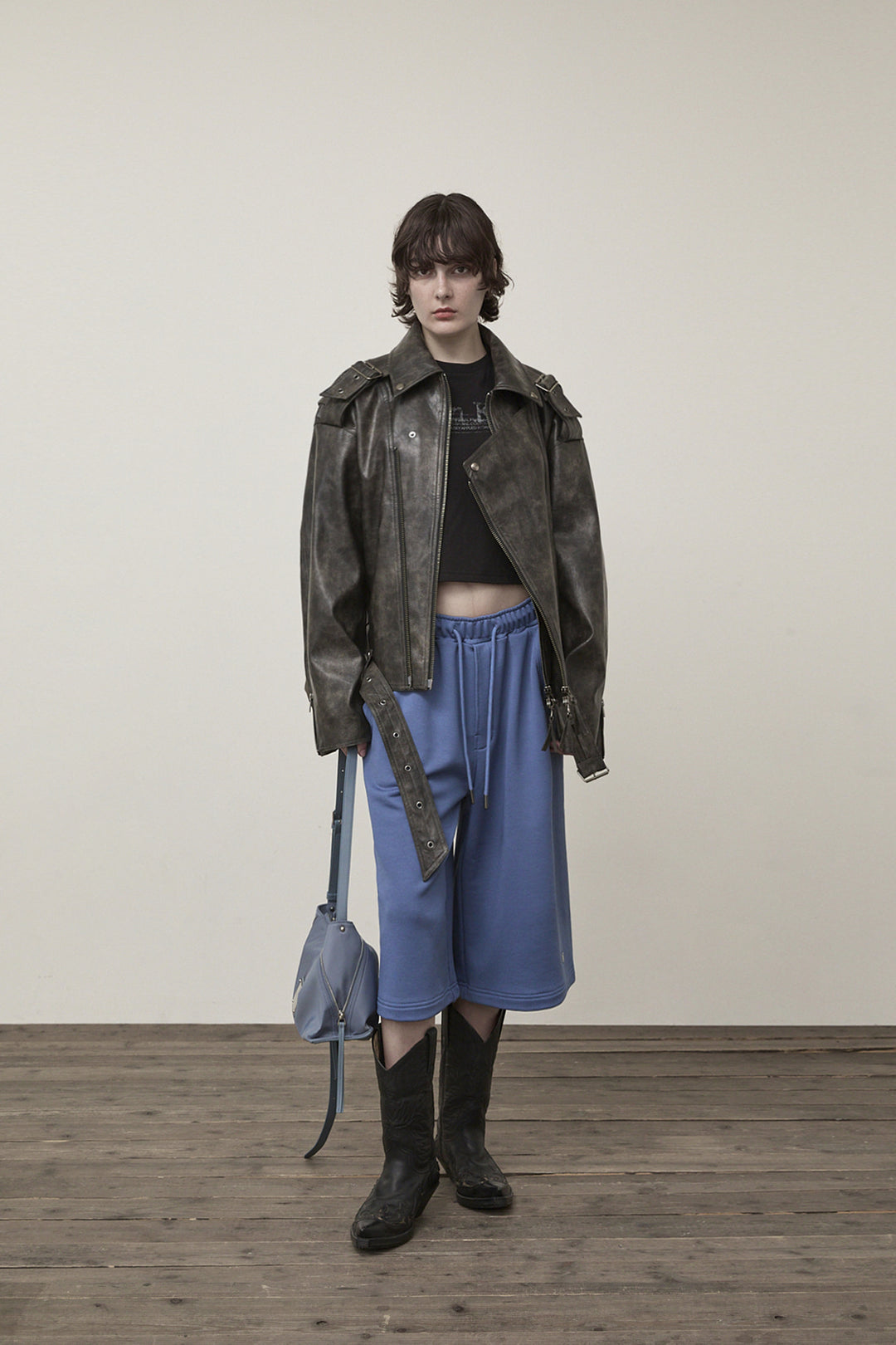 Matin Kim Faux Leather Belted Rider Jumper — Charcoal