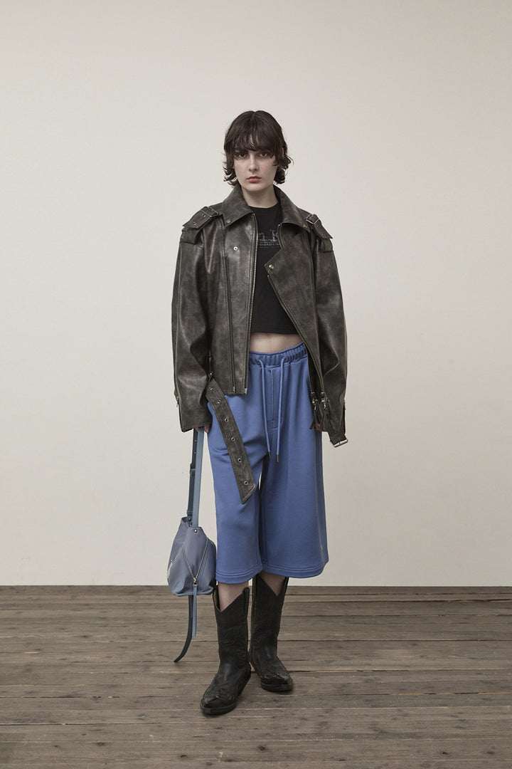 Matin Kim Faux Leather Belted Rider Jumper — Charcoal