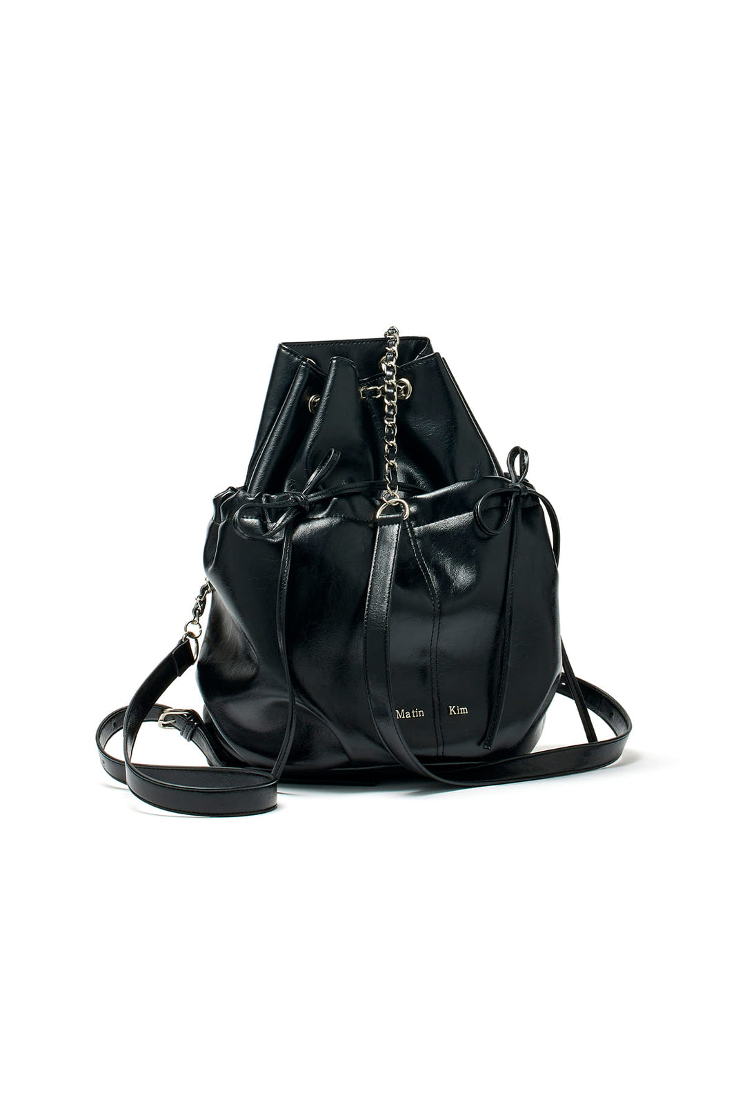 Matin Kim Draw String Ribbon Back Pack — Black