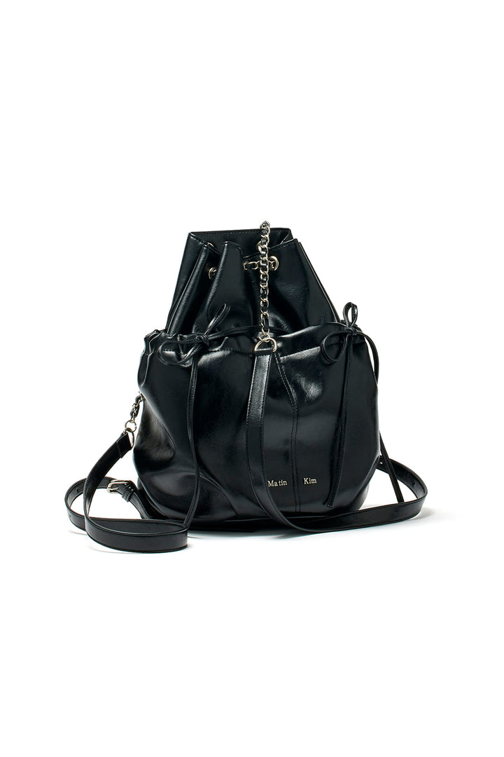 Matin Kim Draw String Ribbon Back Pack — Black
