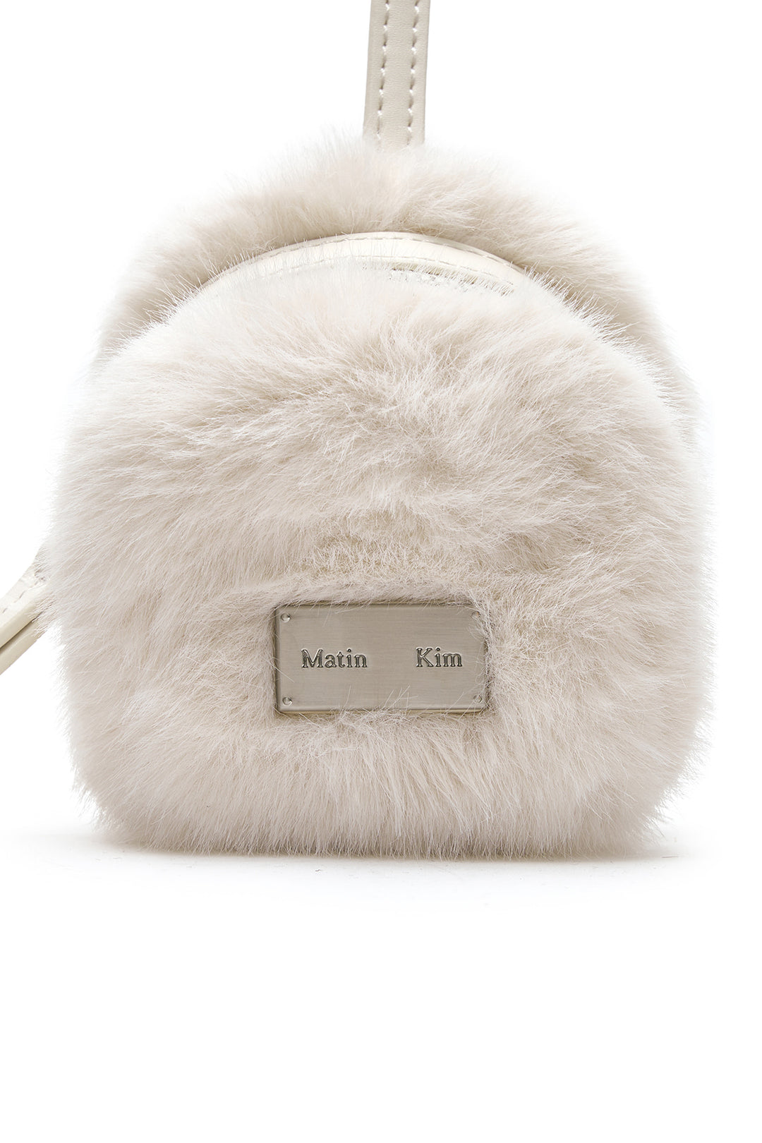 Matin Kim Soft Fur Mini Cube Pouch — Ivory